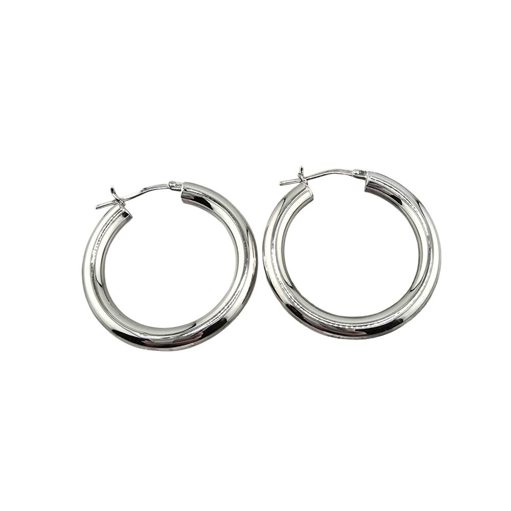925 Sterling Silver Womens Polished Tube Hoop Earrings 1"